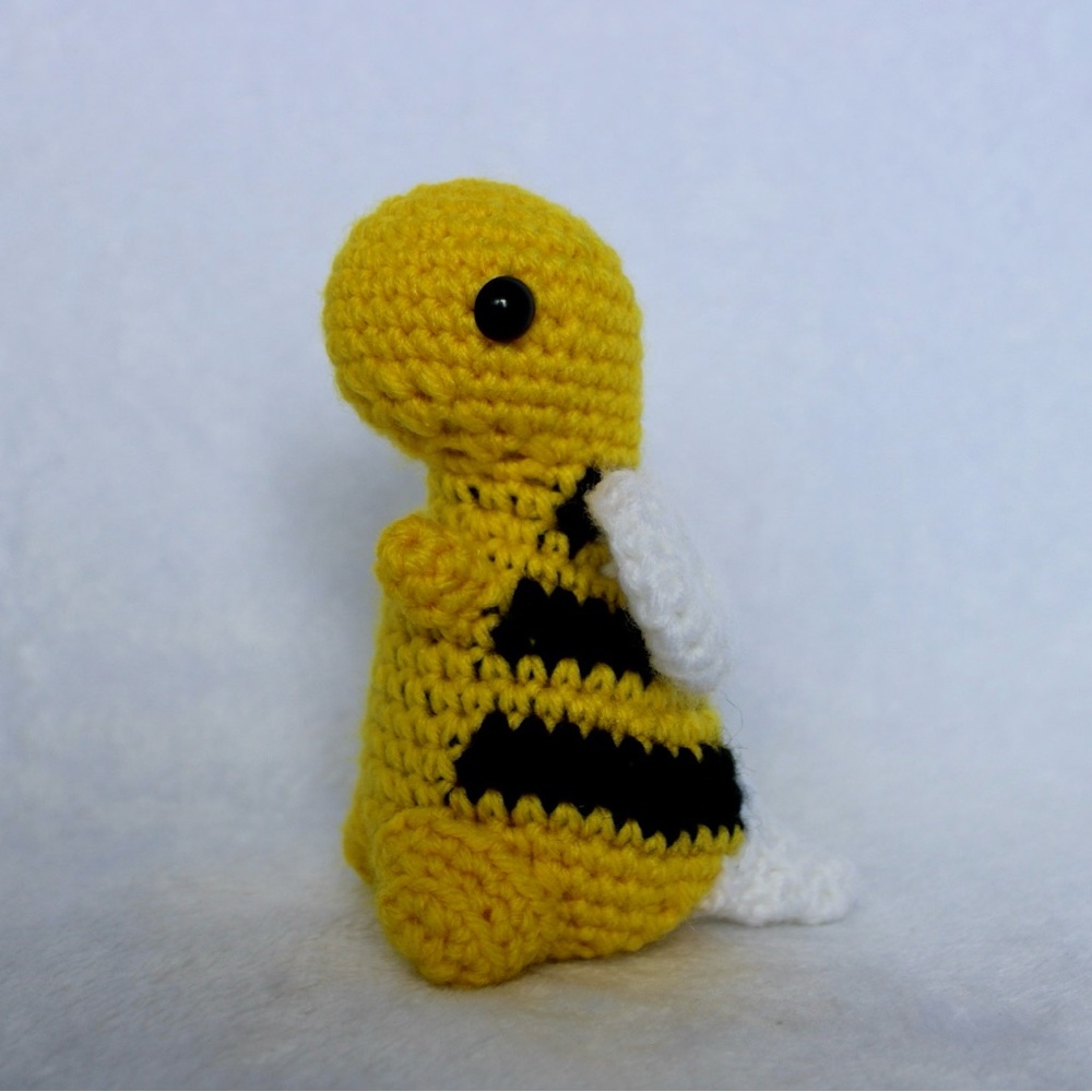 Handmade Black and Yellow (Bee-Rex) Crochet Mini Dinosaur